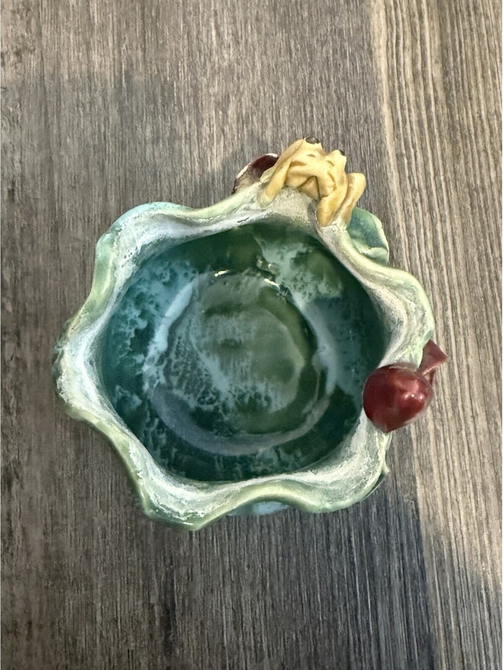 Majolica Art Pottery Frog Lilly pad small Planter Pot Succulents - Picture 6 of 8